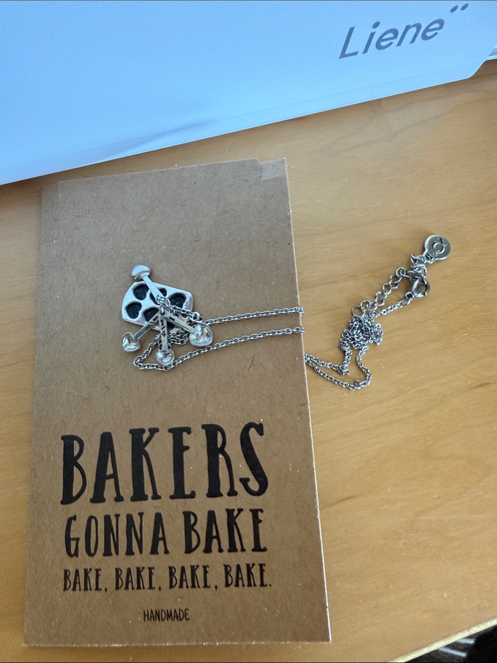 Silver baking sheet and measuring spoon Pendant Necklace for Women - Silver Tone